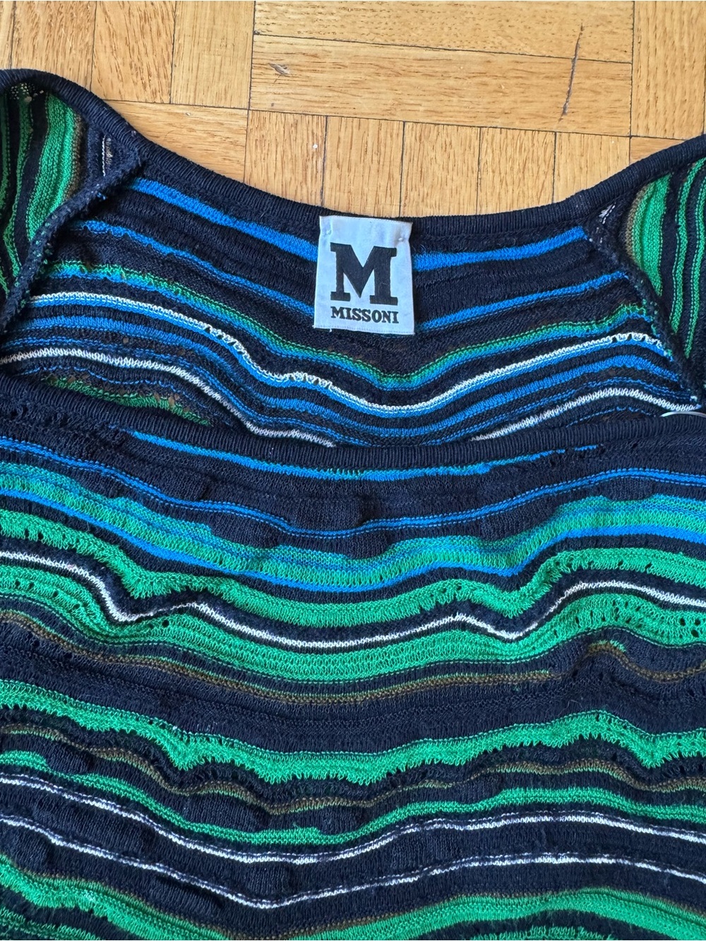 Missoni Green and Blue Striped Long-Sleeve Midi Dress - Picture 3 of 7